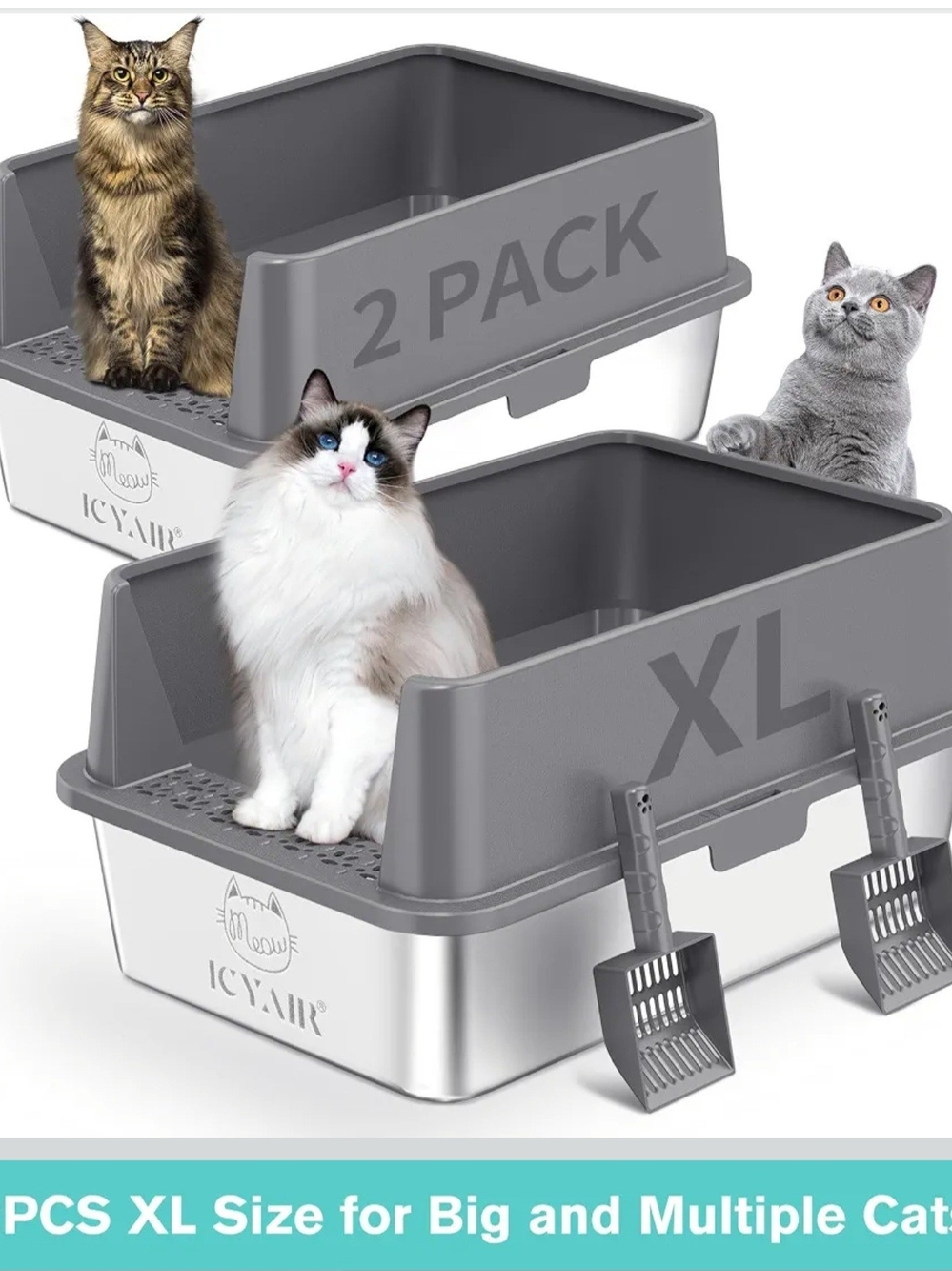 XL Gray Cat Litter Box - 2 Pack